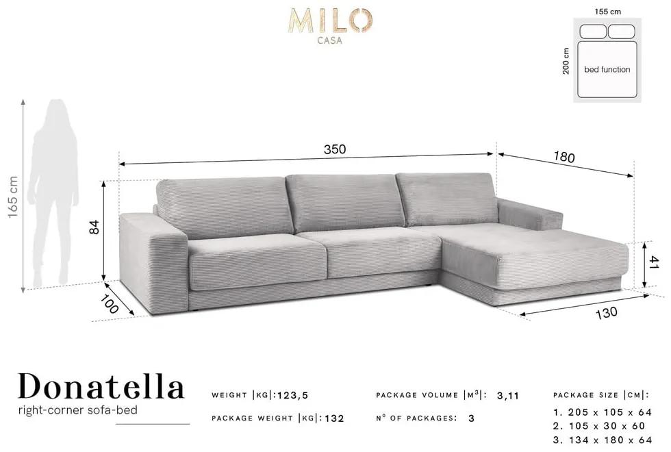 Син велурен разтегателен диван , десен ъгъл Donatella - Milo Casa