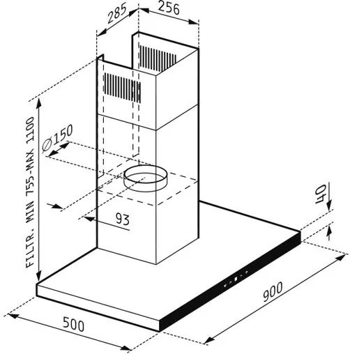 Стенен кухненски аспиратор Grandezzo-Дължина: 90 cm