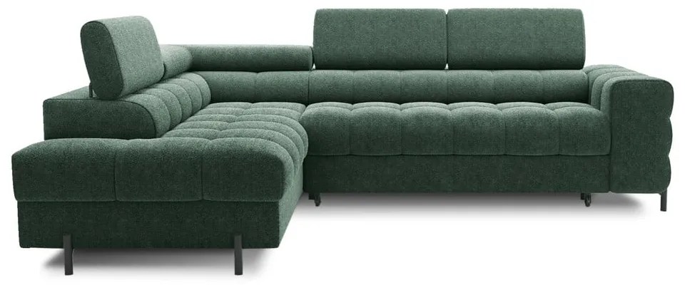 Зелен разтегателен ъглов диван с място за съхранение от букле (ляв ъгъл L форма) Ferucce – ELTAP