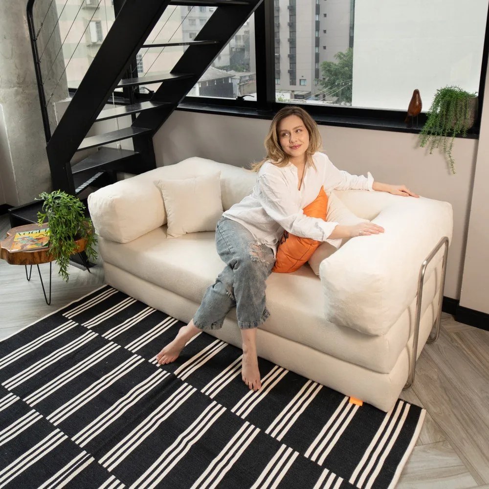 Бежов сгъваем диван от прежда с примки от букле 180 cm Bloom – TemaHome