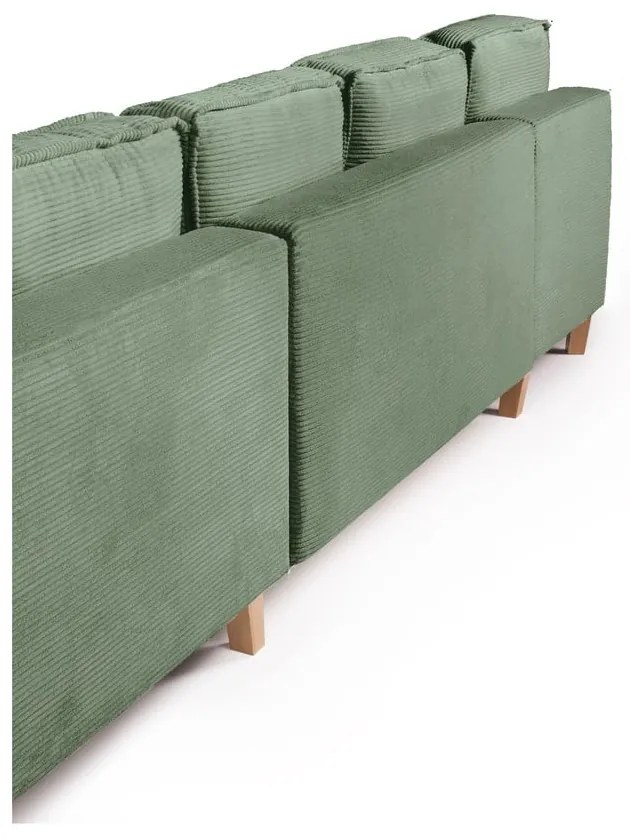 Светлозелен сгъваем ъглов диван от рипсено кадифе (десен ъгъл/"U" форма) Tori – Bonami Selection