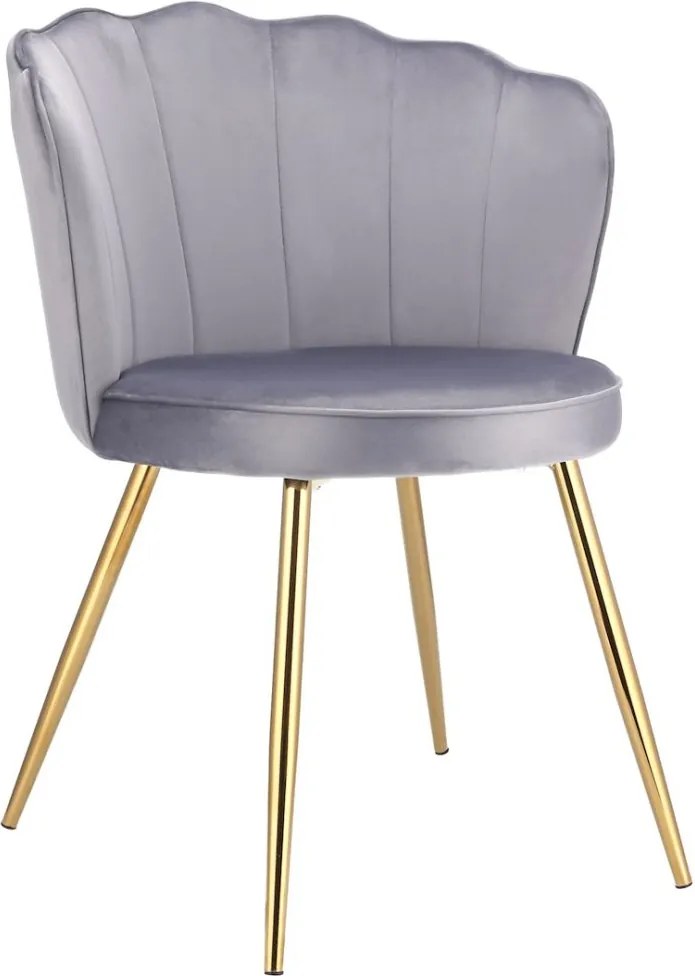 Кадифен стол за хранене FIORE във формата на раковина Сив