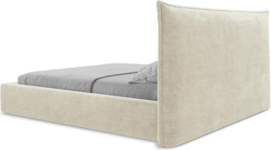 Бежово двойно легло 160x200 cm тапицирано с място за съхранение с включена подматрачна рамка Esala – Makamii