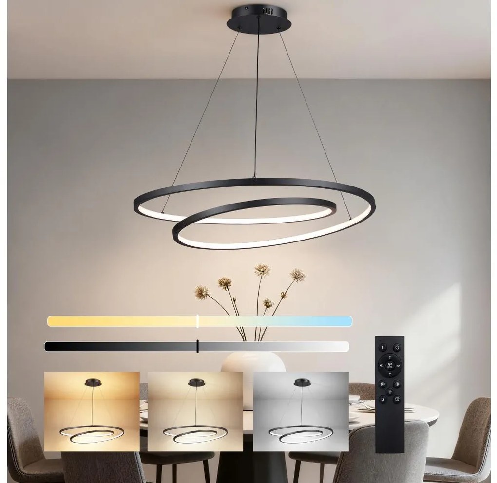 Brilagi-LED Димируем полилей на кабел TWISTER LED/105W/230V Ø100 cm, черен + дистанционно