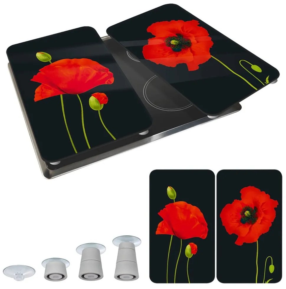 Капаци за печка в комплект от 2 броя от закалено стъкло 52x30 cm Poppy - Maximex