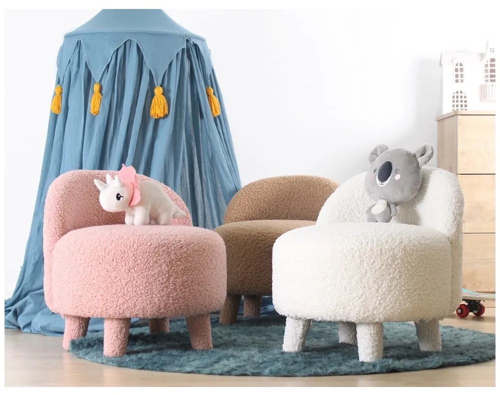 Бял детски фотьойл от плат букле Moouv – Artie