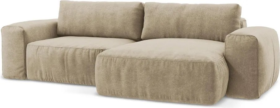 Светлокафяв шенилов сгъваем ъглов диван (десен ъгъл) Kuki – Makamii