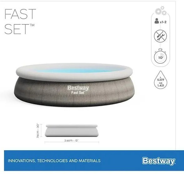 Басейн с надуваем ринг, сив ратан, Bestway Fast Set