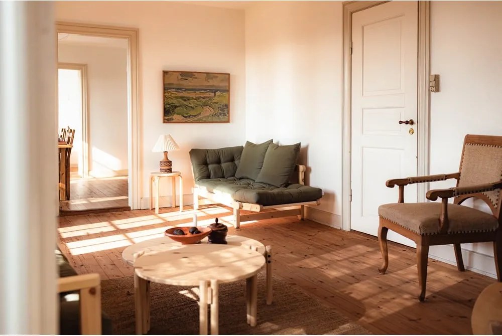 Кръгла масичка за кафе от масивен бор естествена ø 80 cm Sticks – Karup Design