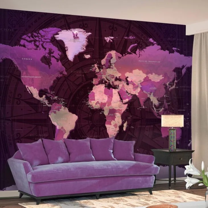 Самозалепващ се фототапет - Purple World Map - 294x210