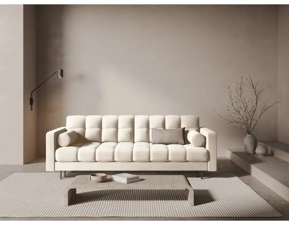 Кремав кадифен разтегателен диван с място за съхранение 222 cm Bali – Cosmopolitan Design