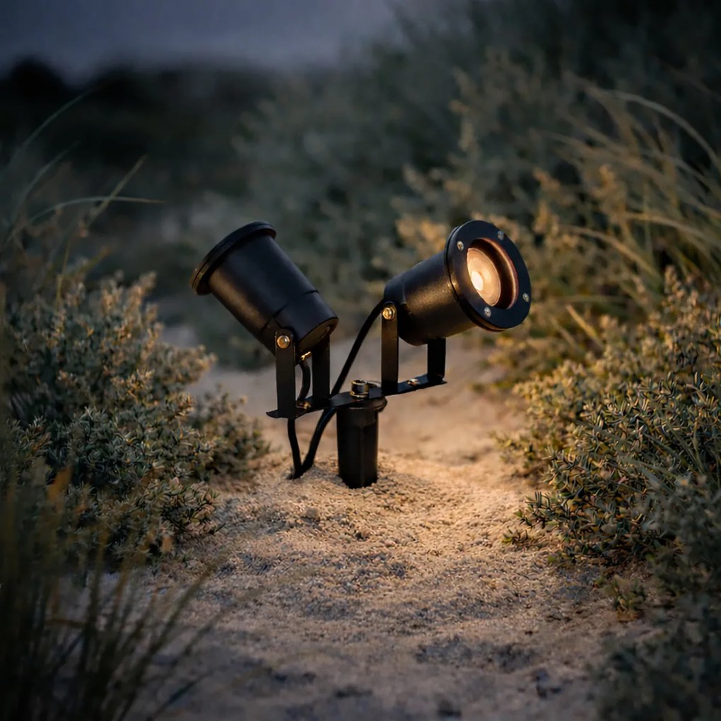 Градински прожектор черен с кабел и щепсел 2-светлинен IP65 - Basic