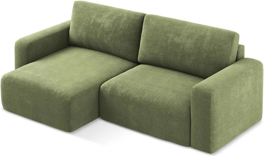 Зелен шенилов сгъваем/с място за съхранение ъглов диван (ляв ъгъл) Kona – Makamii