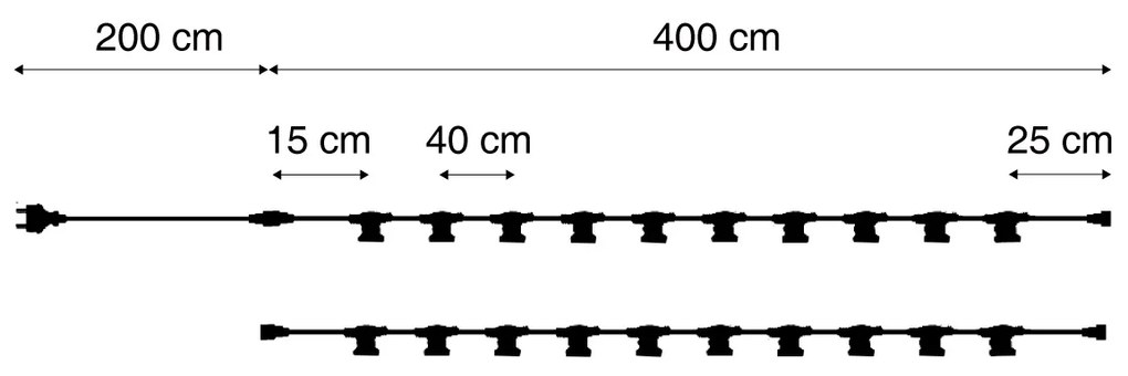 Свързващи се черни гирлянди с щепсел 10 м 20 лампи IP44 - Lubber