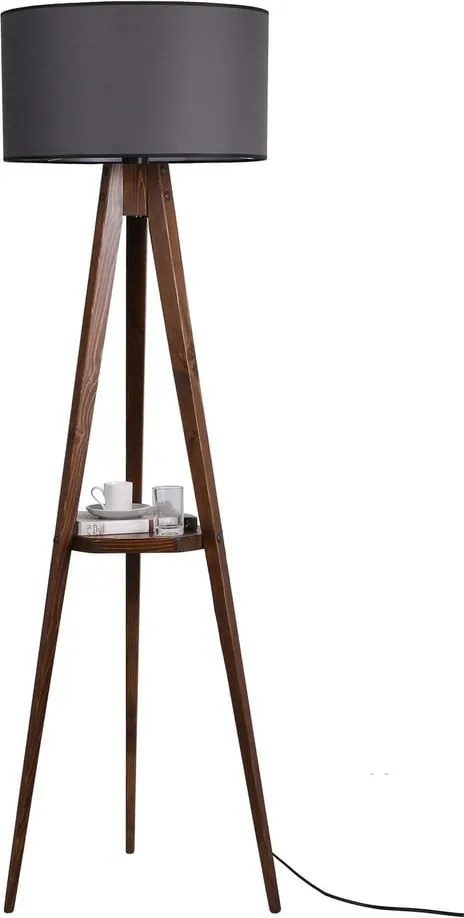 Черна/кафява подова лампа с рафт с текстилен абажур (височина 154 cm) Sehbali Tripod – Opviq lights