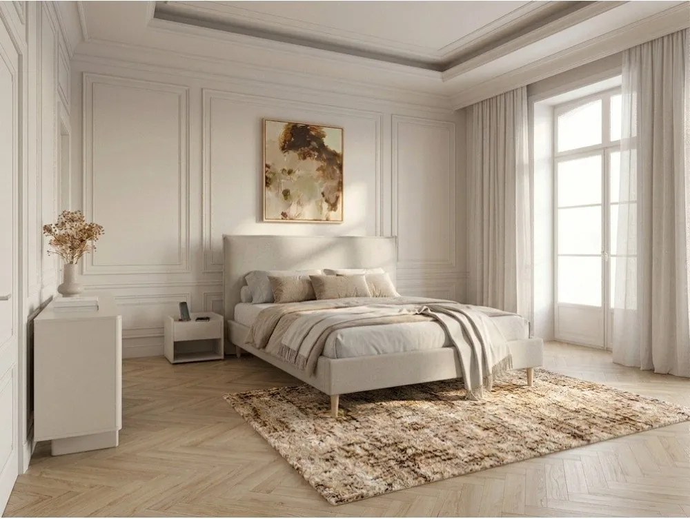 Бежово тапицирано двойно легло с решетка 160x200 cm Sary - Bobochic Paris