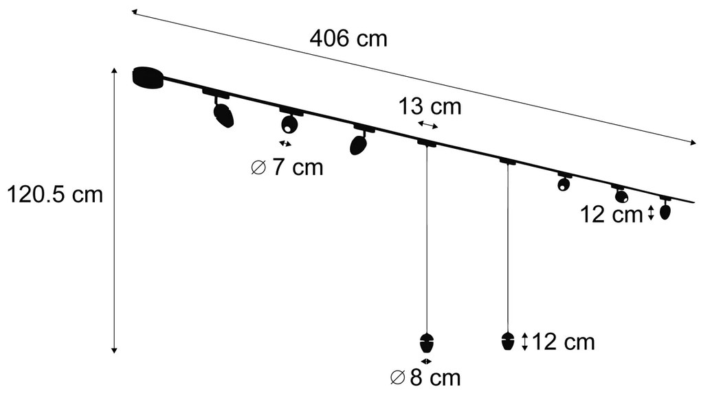 Релсова система за осветление с 6 прожектора и 2 висящи лампи черна 1-фазна - Magnetic Eggy