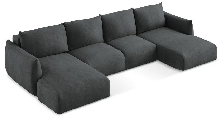 Тъмносив шенилов сгъваем ъглов диван (U форма) Leila – Makamii
