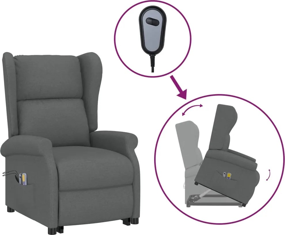 289741 vidaXL Изправящ масажен стол, тъмносив, текстил