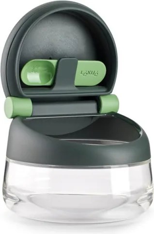 Съд за сол/захар Lekue 1009488, Ø12.4x10.1 см, Боросиликатно стъкло, Мерителна лъжичка, От +4°C до +80°C, Черен