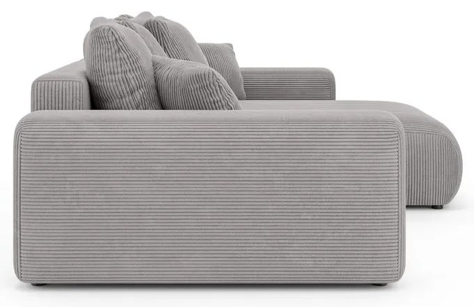 Светлосив разтегателен ъглов диван с място за съхранение от рипсено кадифе (променлив) Luma – Ropez