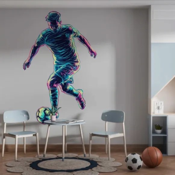 Модерен стикер за стена за детска и тийнейджърска стая - неонов футболист Šírka: 75 cm | Dĺžka: 115 cm