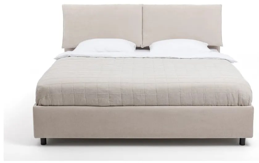 Бежово тапицирано двойно легло с място за съхранение и матрак с решетка 160x200 cm Myra Pillow - Bonami Selection