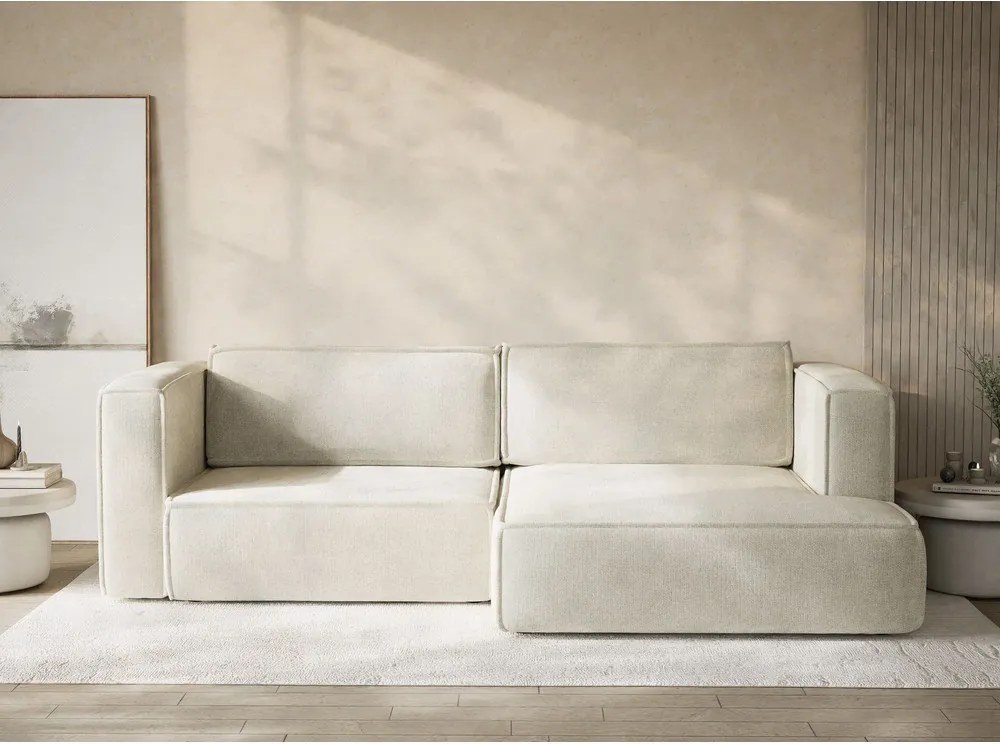 Кремав шенилов сгъваем/с място за съхранение ъглов диван (десен ъгъл) Velto – Maison de Rêve