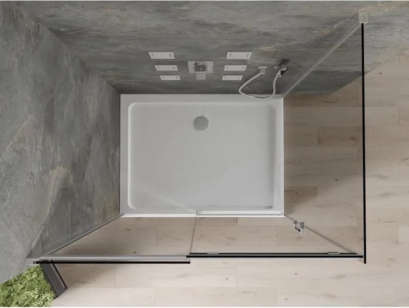 Mexen Omega раздвижна душ кабина 100 x 90 см, графит, хром + тава Flat, бяла