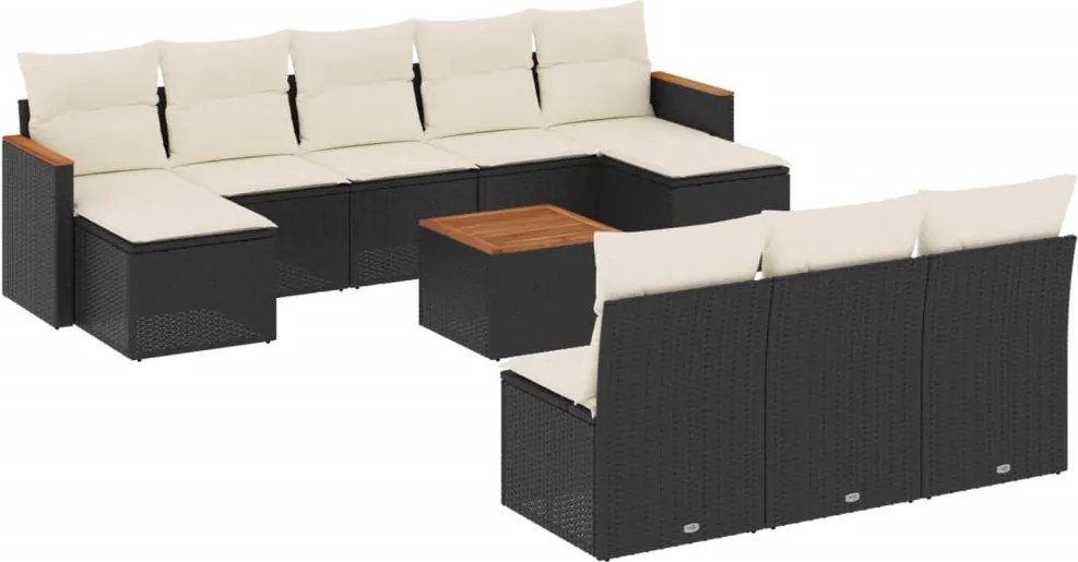 3258794 vidaXL Градински комплект диван с възглавници 11 части черен полиратан