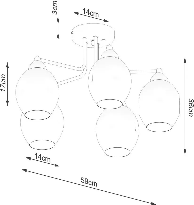 Черно осветително тяло за таван със стъклен абажур 59x59 cm Garten – Sollux