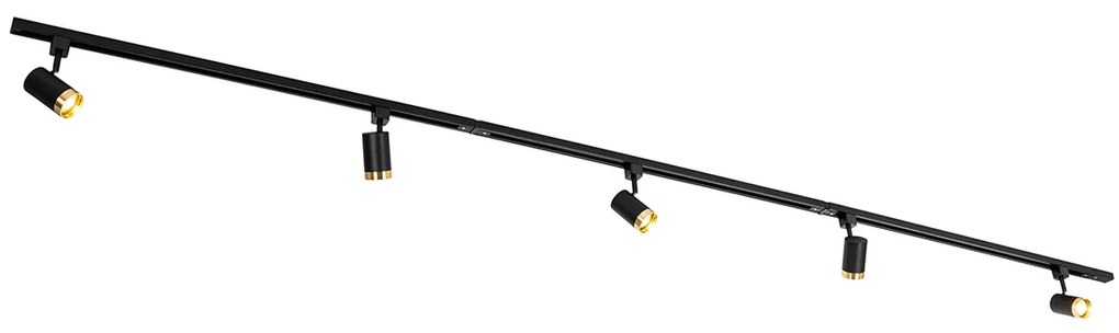 1-фазна релсова система с 5 прожектори черна със златен пръстен - Jeana