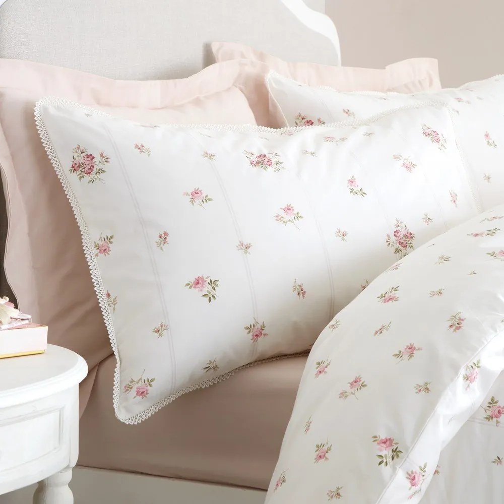 Кремаво двойно 3 части спално бельо от памук перкал 200x200 cm Vintage Rosebud Lace – Bianca