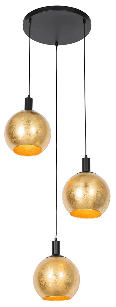 Дизайнерски висящ аплик черен със златно стъкло 3-светлина - Bert