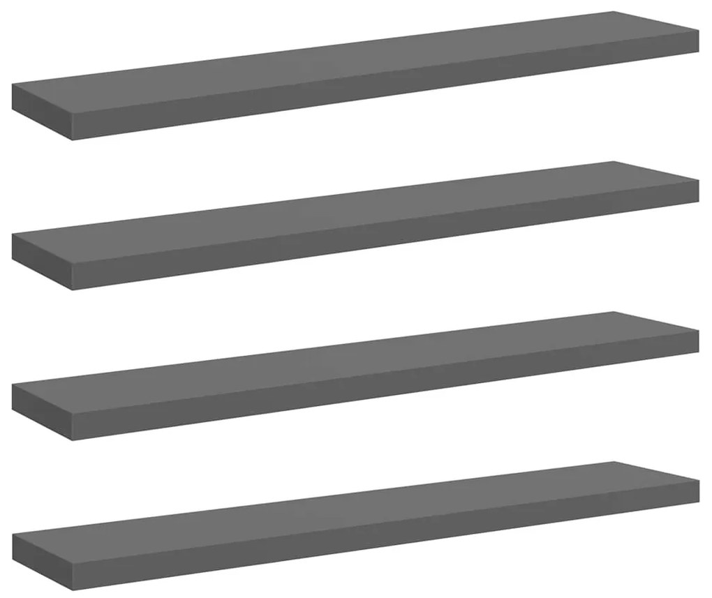 323801 vidaXL Окачени стенни рафтове, 4 бр, сив гланц, 120x23,5x3,8 см, МДФ