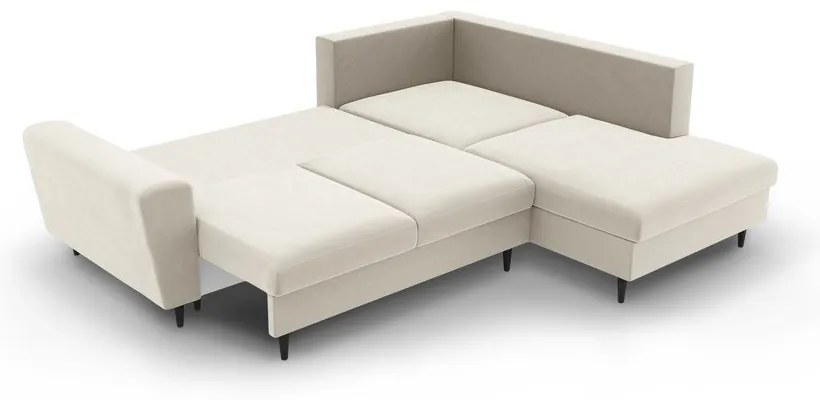 Бежов кадифен разтегателен ъглов диван с място за съхранение (десен ъгъл/L форма) Kyoto – Cosmopolitan Design