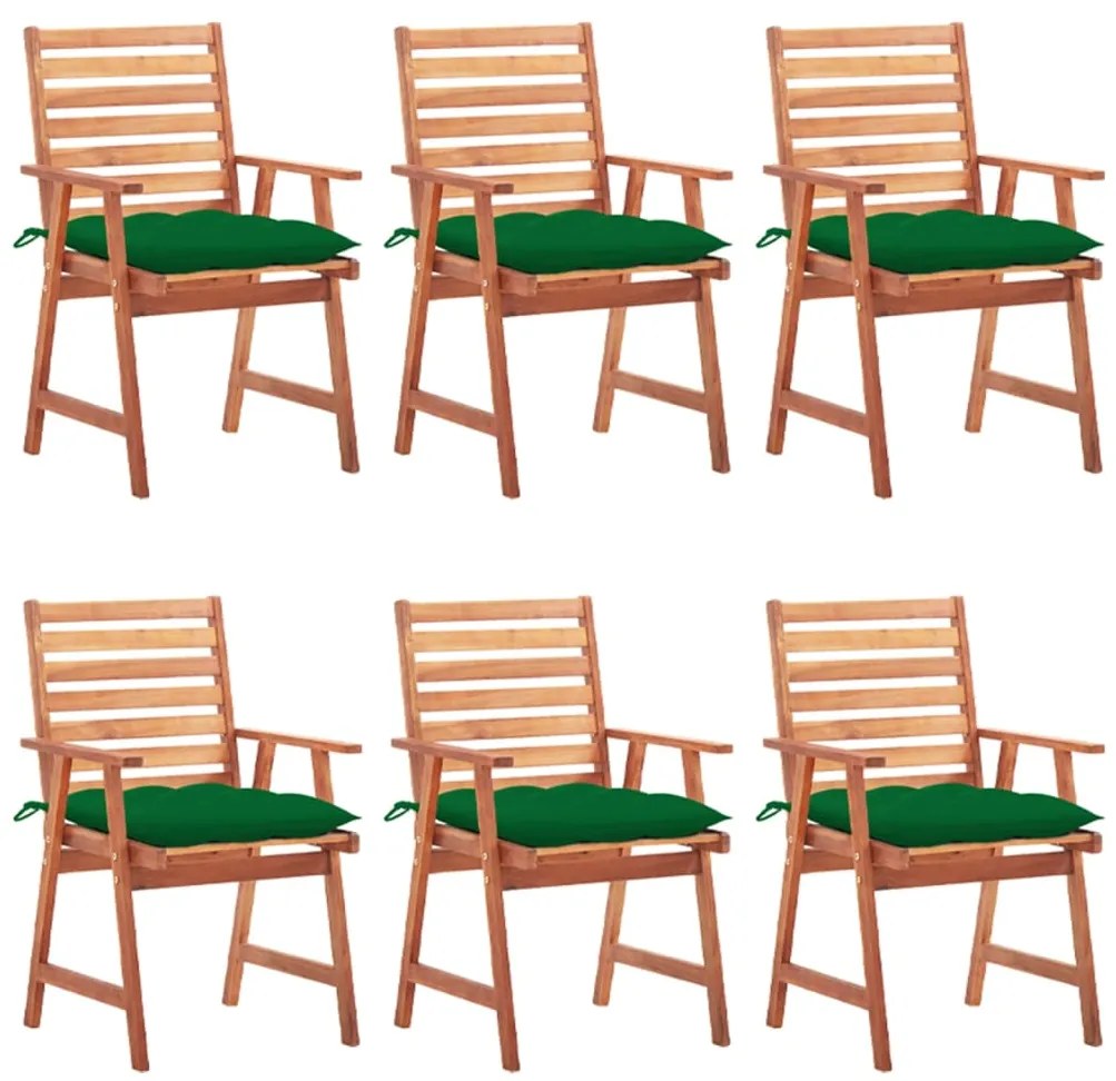 3078367 vidaXL Градински трапезни столове, 6 бр, с възглавници, акация масив