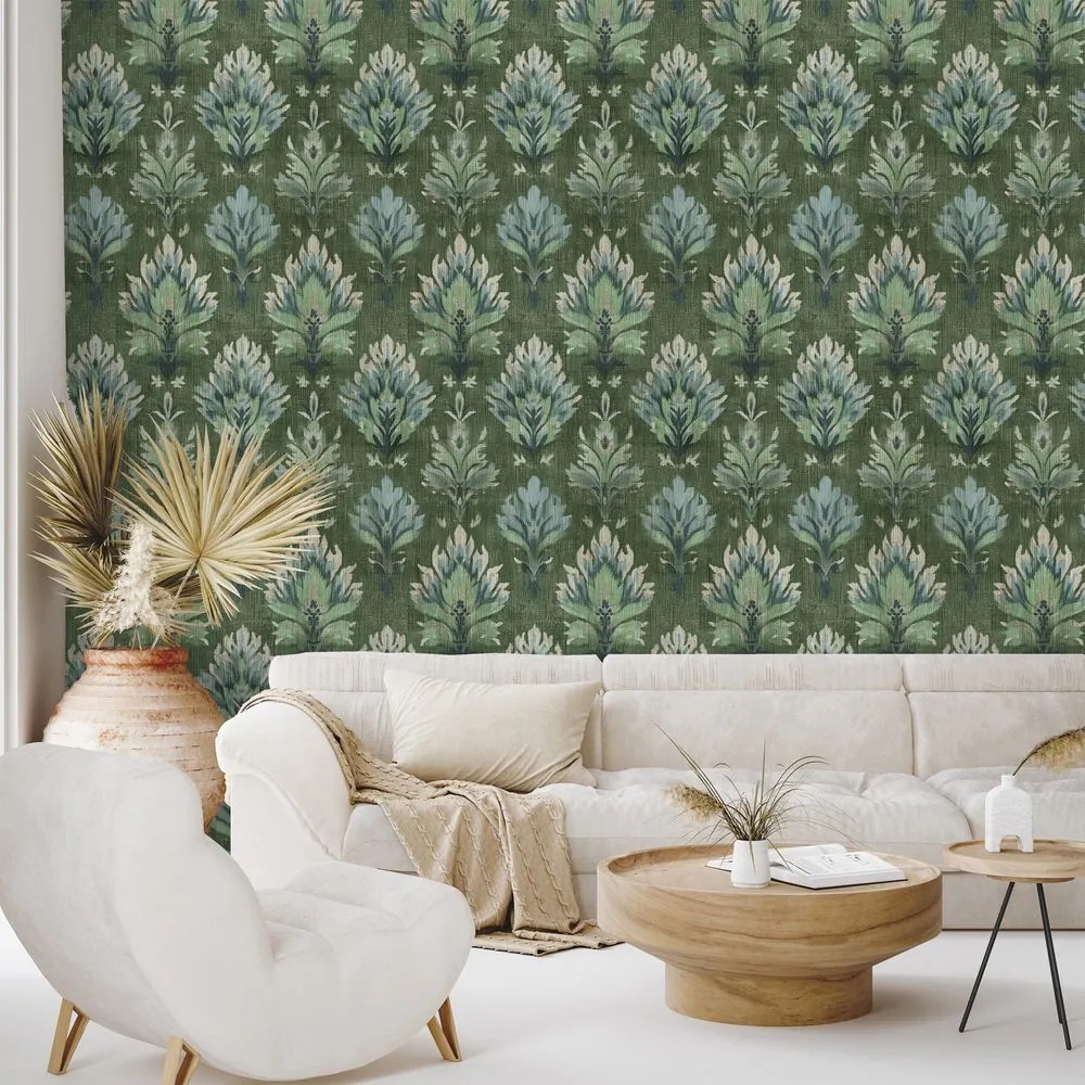 Тапет – Зелени винтидж растителни орнаменти