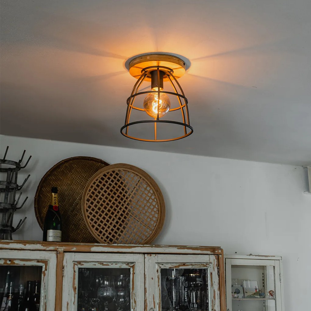 Индустриален плафон тъмно сив с дърво - Arthur