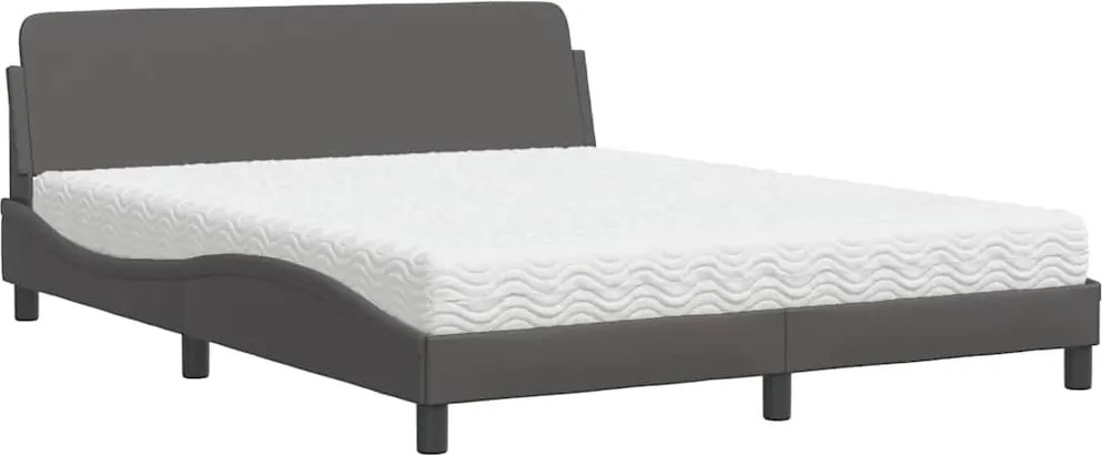 3208440 vidaXL Легло с матрак Dover, сиво, 160x200 см, изкуствена кожа