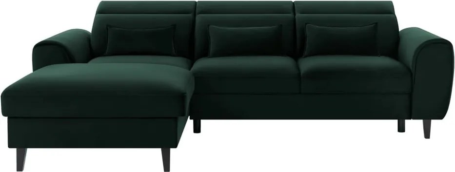 Тъмнозелен кадифен разтегателен ъглов диван с място за съхранение (ляв ъгъл) Foble – ELTAP