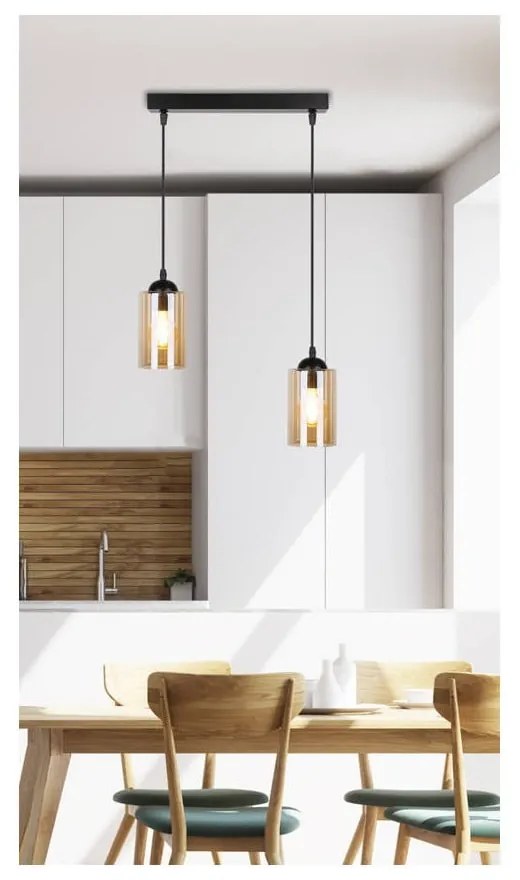 Черна висяща лампа със стъклен абажур 10x34 cm Bistro - Candellux Lighting