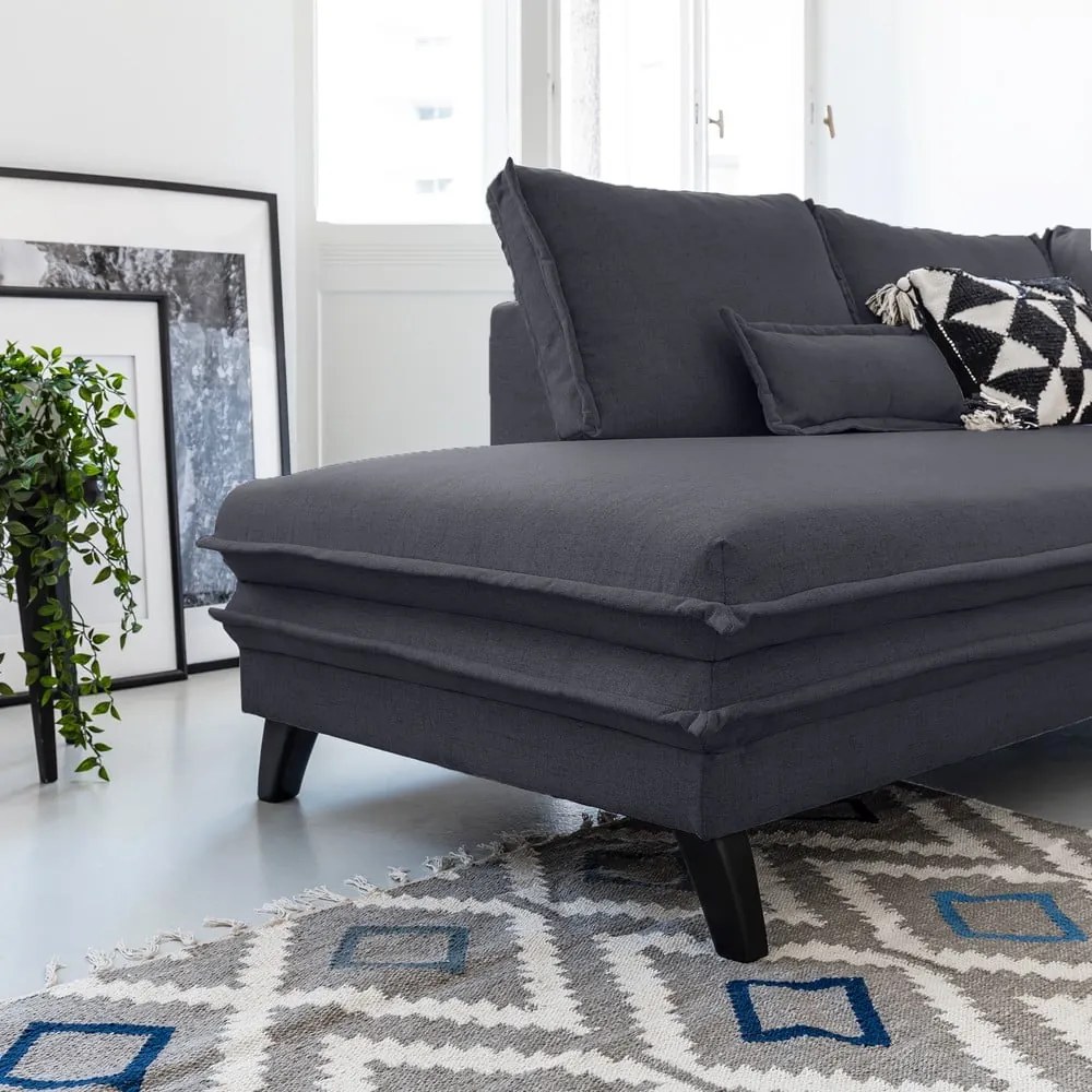 Антрацитен разтегателен диван в буквата "U", ляв ъгъл Charming Charlie - Miuform