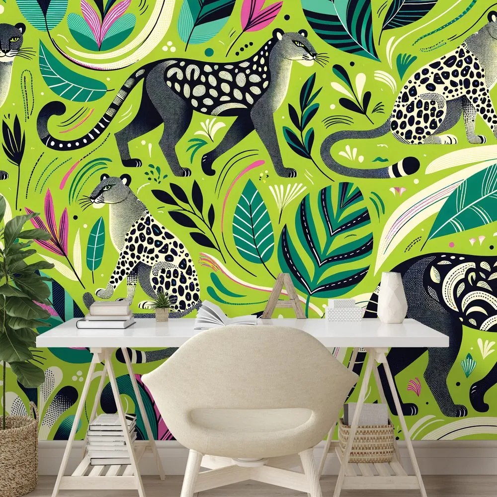 Самозалепващ тапет – Леопарди в тропическа джунгла