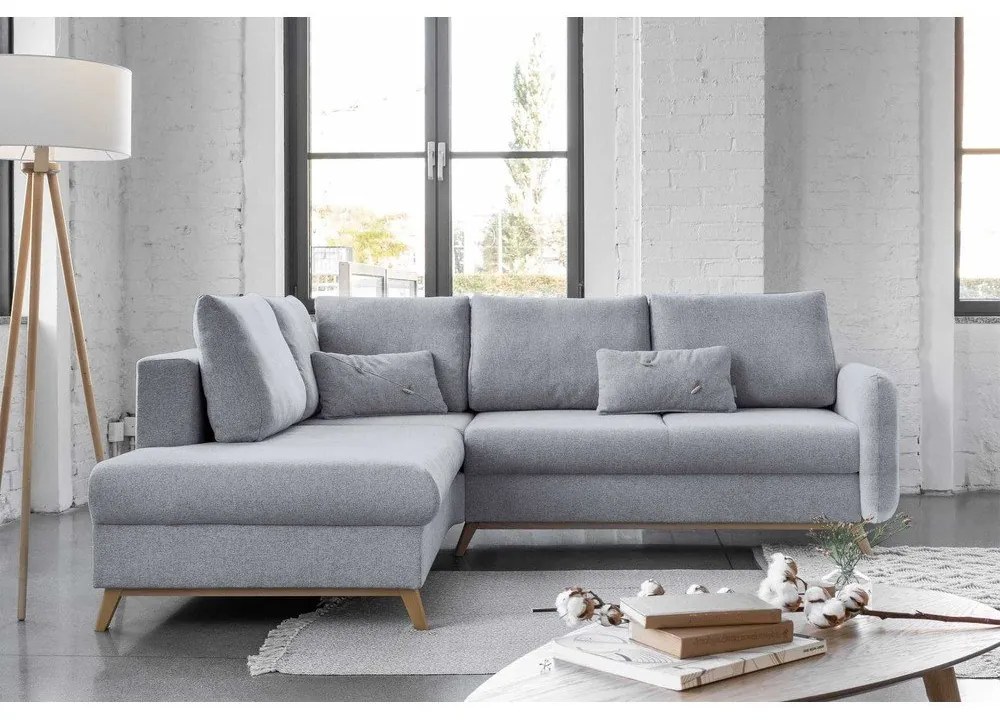 Светлосив ъглов разтегателен диван ляв ъгъл, Scandic Lagom - Miuform