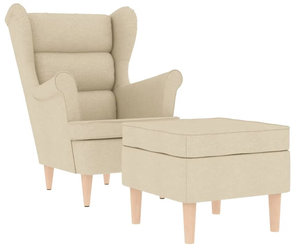 3307996 vidaXL Фотьойл с табуретка за крака, кремав, текстил