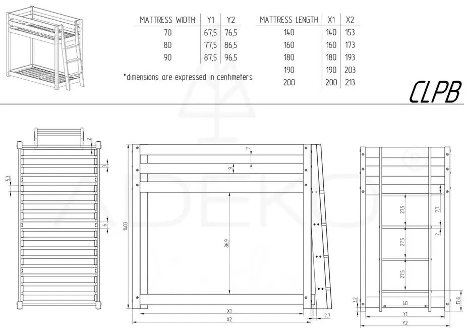 Двуетажно легло от борова дървесина 80x200 cm CLPB - Adeko