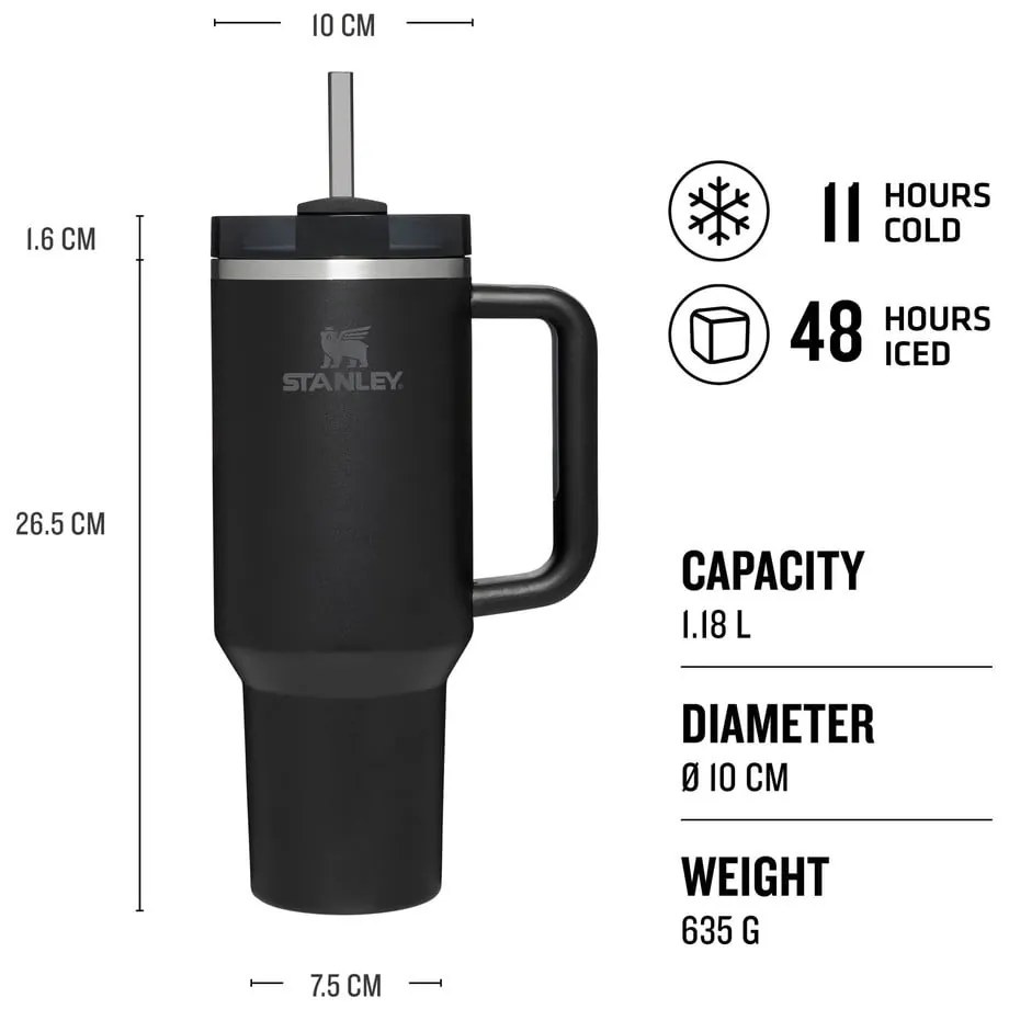 Черен термос 1,18 l Quencher H2.O FlowState – Stanley