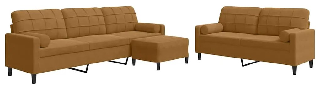 3278508 vidaXL Мека мебел от 3 части с възглавници и болстери кафяв кадифе
