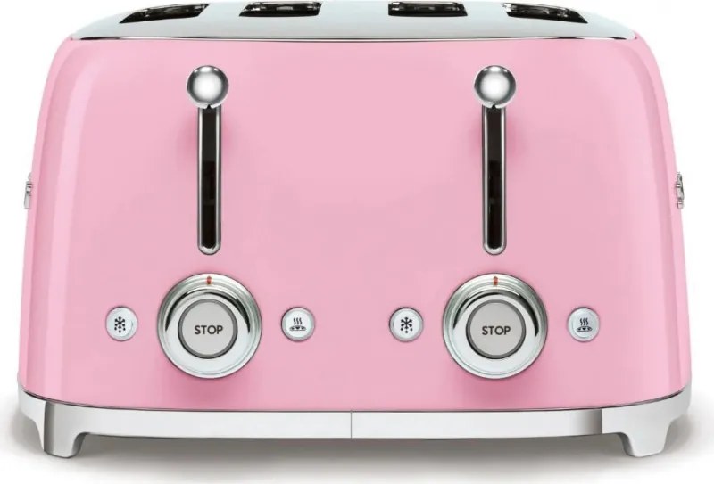 Тостер за хляб SMEG 50's Style TSF03PKEU, 2000W, 4 филии, 6 нива, Тавичка за трохи, Вграден кабел, Неръждаема стомана, Розов